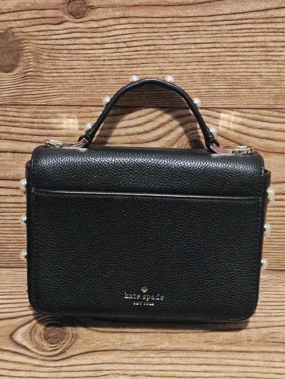 Kate Spade Serrano Place Pearl Maisie Hand Bag Crossbody Black Gold - Picture 8 of 13